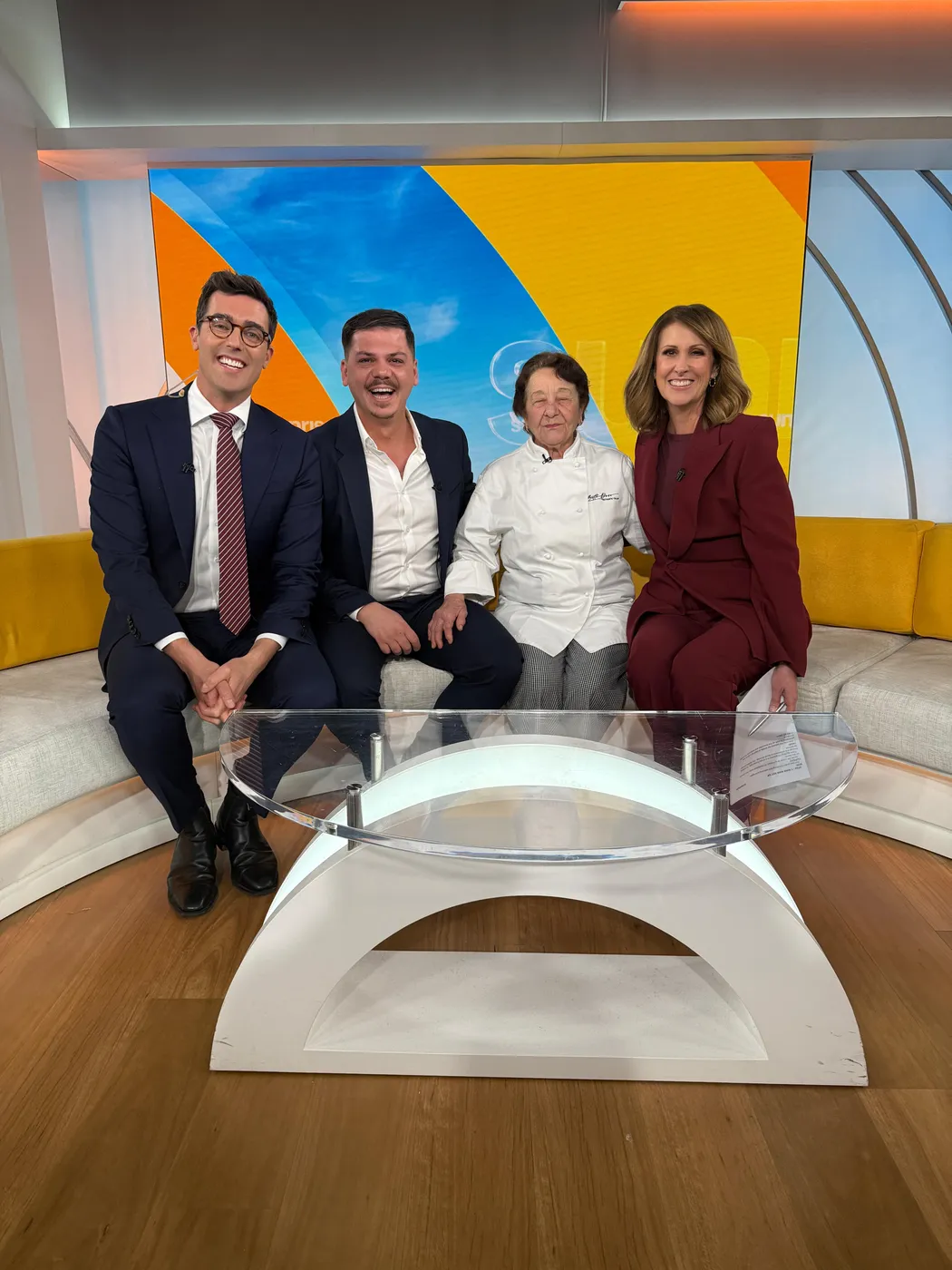 Chef Gabriele Franco with the Sunrise hosts on the couch