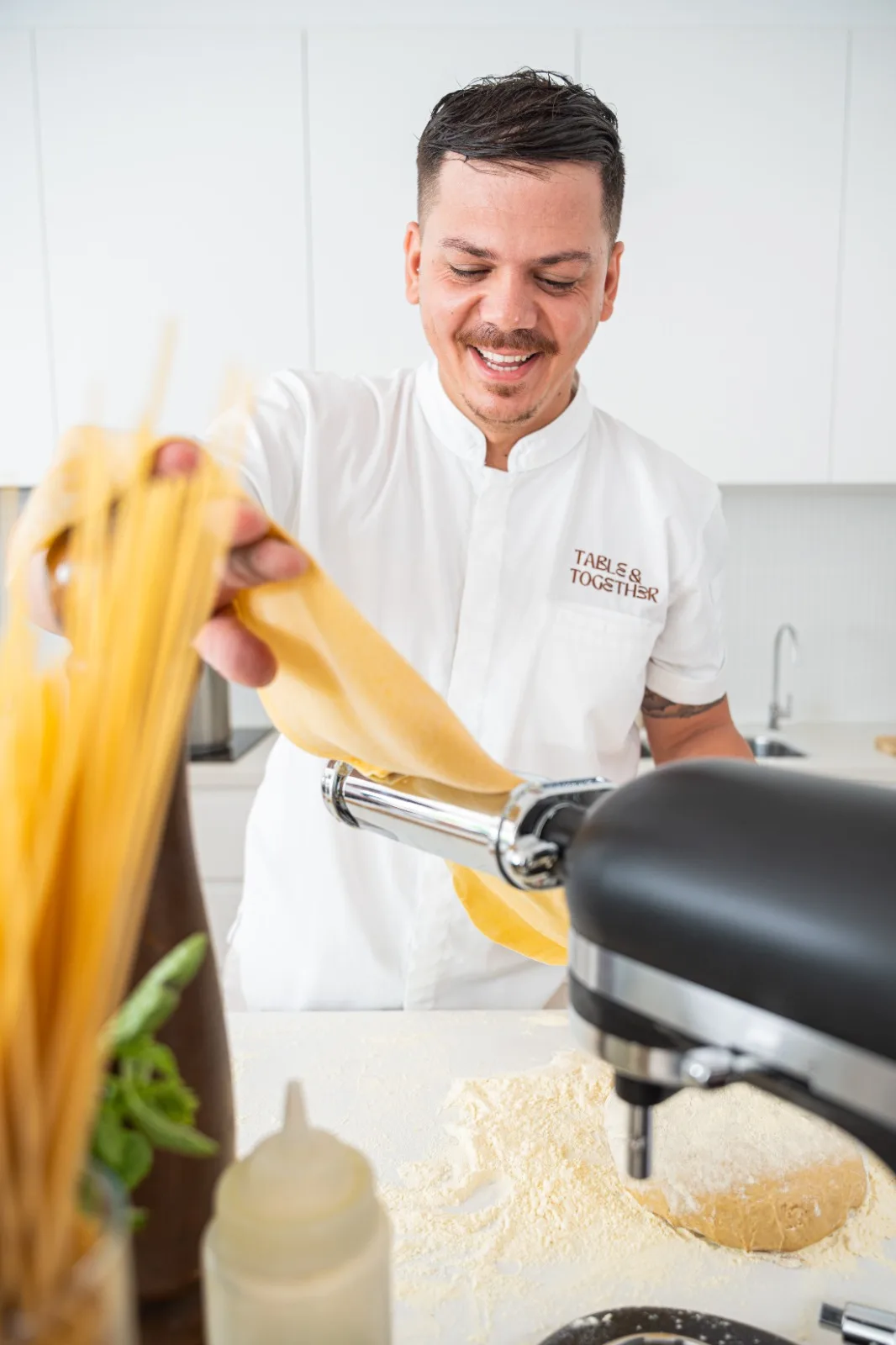 Chef Gabriele Franco making fresh pasta