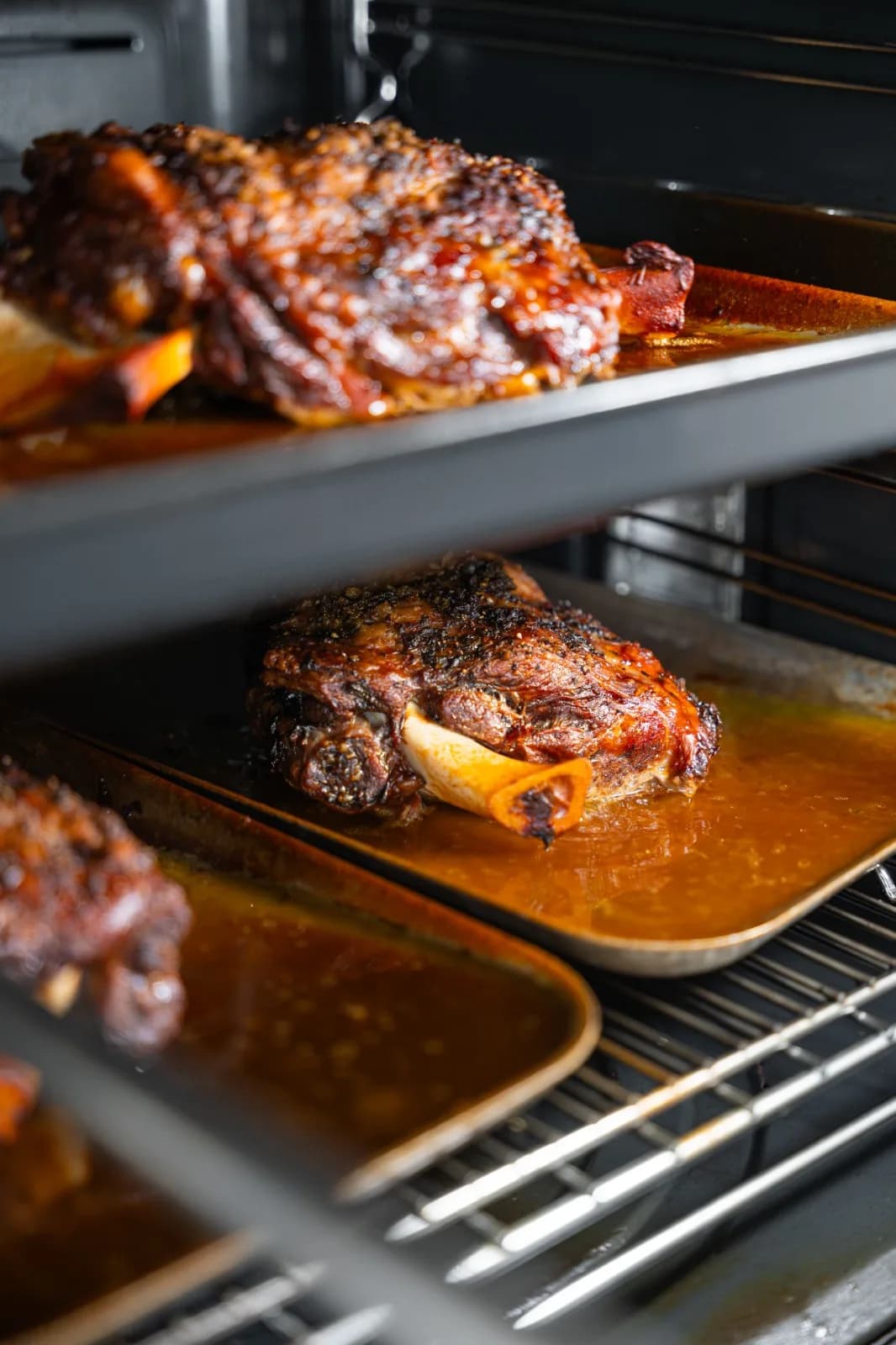 Roast lamb shoulders fresh from the oven