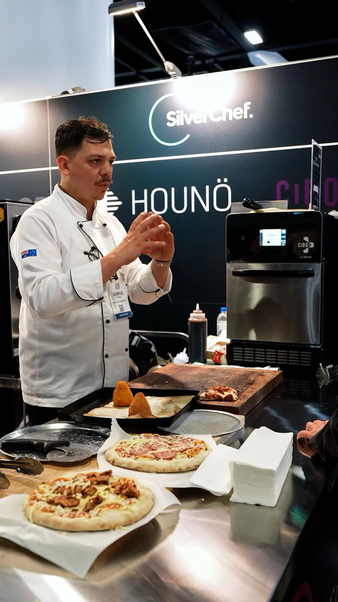 Chef Gabriele Franco giving a cooking demonstration